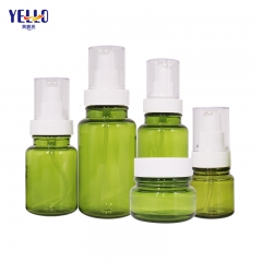 Green Cosmetic Lotion Pump Dispenser Bottles And Cosmetic Cream Jars