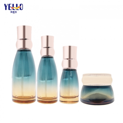 Gradient Color Glass Lotion Bottle With Pump And Elegant Cosmetic Cream Jar