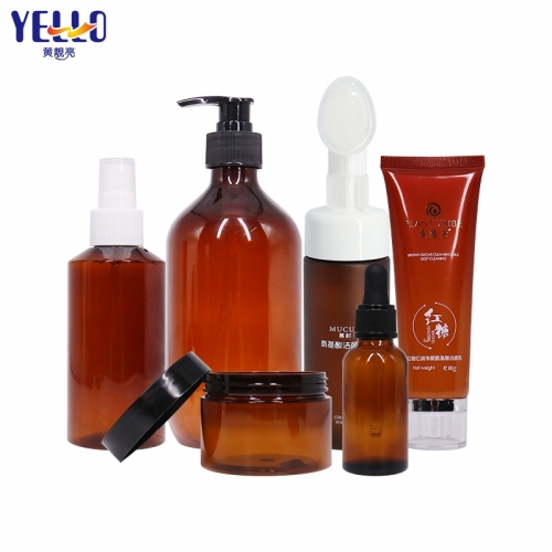 Amber Cream Jar Spray Foam Dropper Shampoo Bottle Cosmetic Tube Set