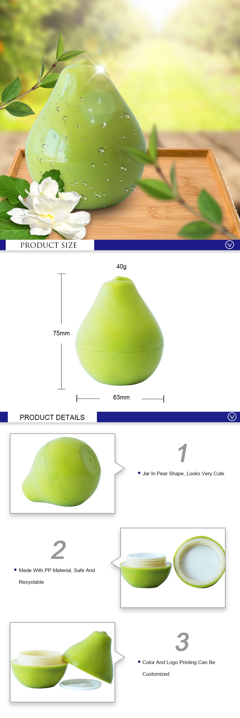 Baby Cream Plastic Cosmetic Containers Jars With Lids Pear Shape 
