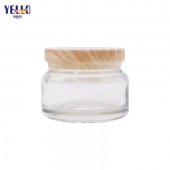 Round Glass Serum Lotion Bottles And Cream Jar With Bamboo Effect Lid