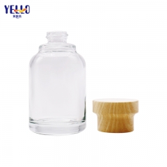 Round Glass Serum Lotion Bottles And Cream Jar With Bamboo Effect Lid