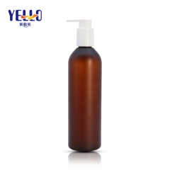 Amber Empty Plastic Pump Bottles , Round Shape Empty Shampoo Containers