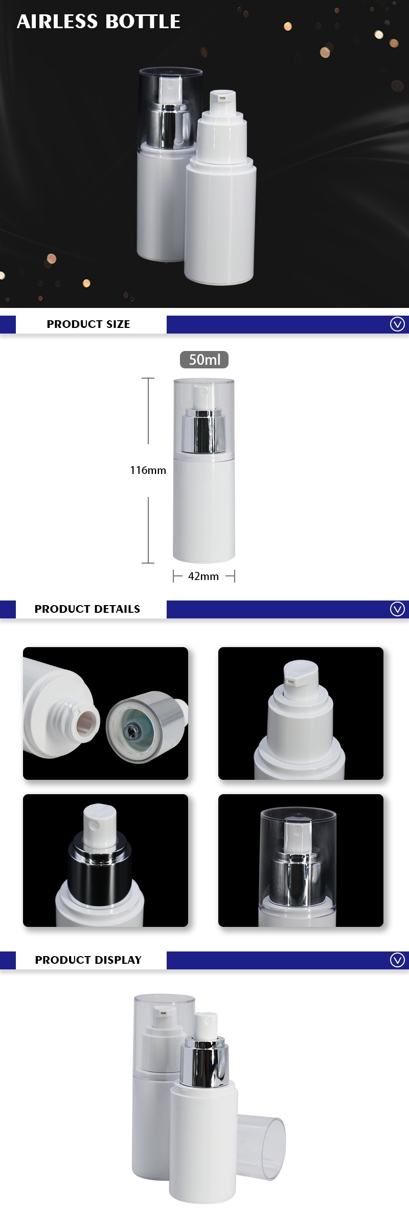 50 Ml White PET Refillable Airless Spray Pump Bottles For Skin Care