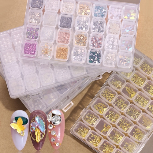 28 Cells Nail Art Decorations Set Mix Pearls Metal Rivets Shell Flakes Crystal Rhinestones For DIY UV Gel Nails Accessories Kits
