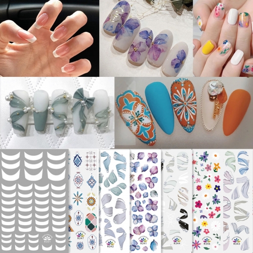 1sheet French Retro 3D Nail Art Stickers Embossed Flower Ribbon Adhesive Nail Decals Charm Manicure Decorations DIY Accessories