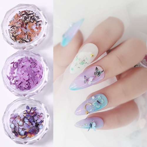 1 Jar 3D Butterfly Nail Sequins Nail Art Flakes Slices DIY UV Gel Accessories Charm Manicure Decorations