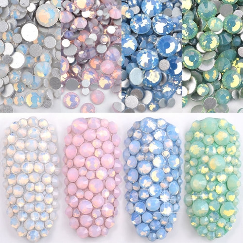 1 Pack Multi Size SS4-SS20 Opal Nail Rhinestones Flat Bottom Colorful Crystal Glass Gems For DIY UV Gel 3D Nail Art Decorations