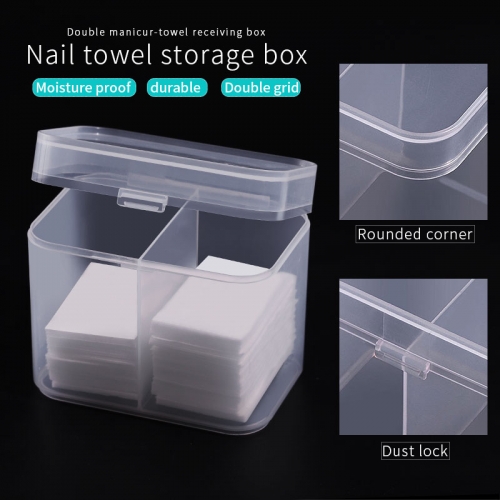 1pcs 2 Grids Transparent Plastic Nail Towel Storage Box Multifunction Cotton Pad Swab Manicur-towel Receiving Box Nail Art Tools