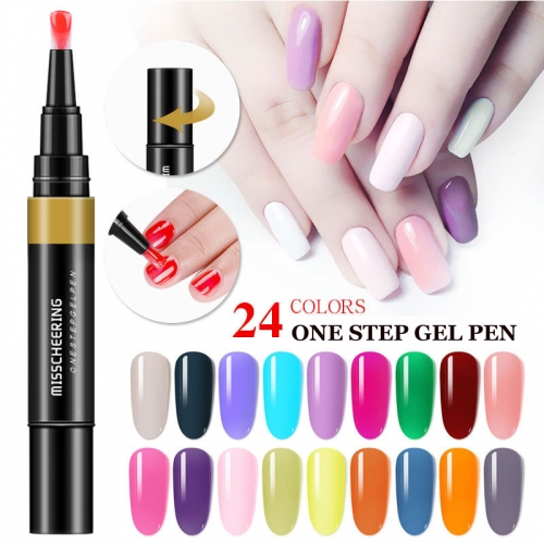 24 Colors 3 In 1 Gel Nail Varnish Pen One Step Nail Art UV Gel Polish 8ml Glitter Lacquer Pencil Easy to Use For Nails