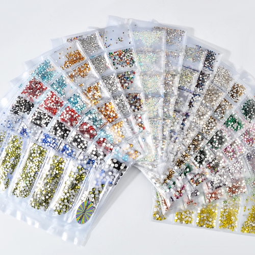 1 Pack Flatback Glass Nail Rhinestones Mixed Sizes SS4-SS16 Nail Art Decoration Stones Shiny Gems Manicure Accessories 20 Colors