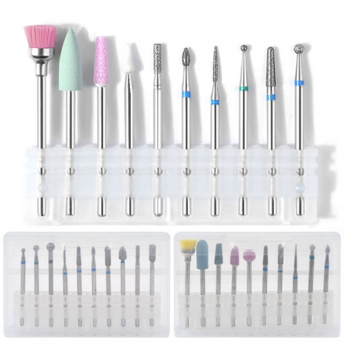 10pcs/set Diamond Rotate Burr Nail Drill Bits Set Silicone Polishing Accessories Manicure Electric Machine Cutters Nail Art Tools