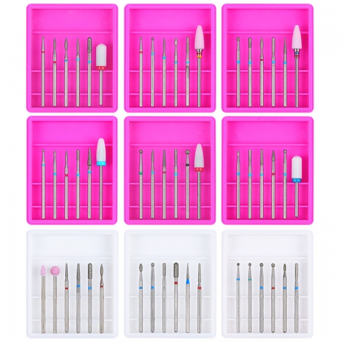 6pcs/set Ceramic Diamond Nail Drill Set Milling Cutter for Manicure Rotary Burr Clean Bits Electric Machine Polishing Accessory Kits