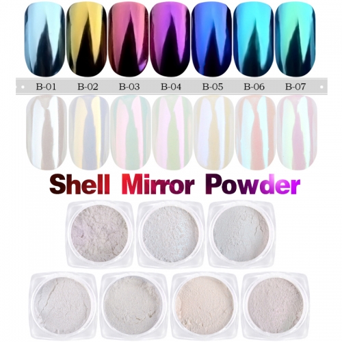 1jar Shell Nail Mirror Powder Glitters Blue Purple Pigment Dust Manicure Nail Art Glitter Chrome Decorations