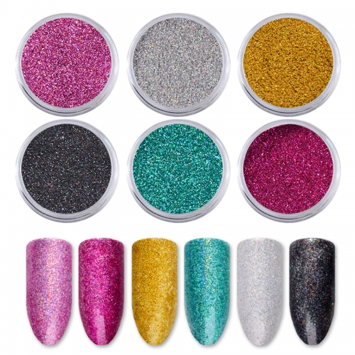 6colors/set Starry Nail Power Set Holographic Laser Nail Glitters Dust Pigment Manicure Nail Art Glitter Decorations