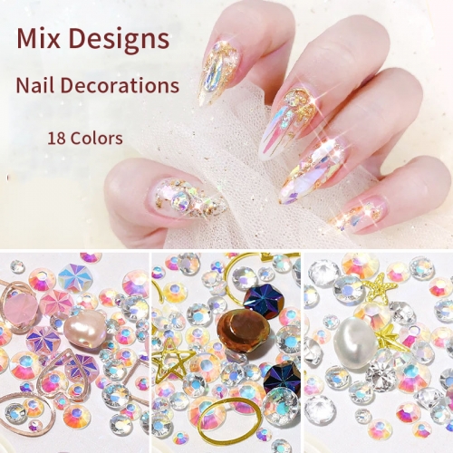 1jar Colorful 3D Nail Rhinestones Stones DIY Nail Designs Mix Shell Flakes Metal Studs Charm Pearls Crystal Nail Art Decoration