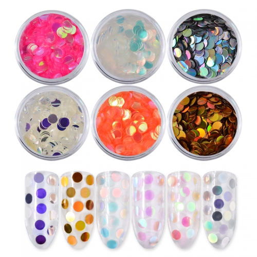 6colors/set Mermaid Nail Mermaid Glitter Flakes Sparkly Colorful Round Paillette Flakies Glitters Manicure Nail Art Decorations