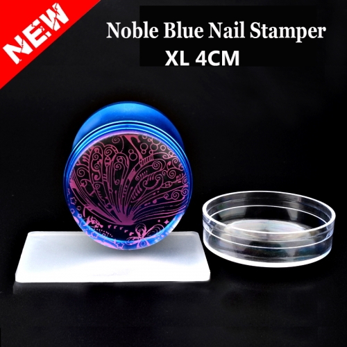 1set Noble Blue Top Quality Metal Handle XL 4cm Jelly Silicone Nail Stamper Scraper Set with Cap DIY Polish Print Stamping Tools