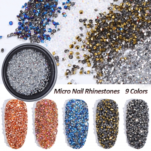 1jar Glass Nail Caviar Tiny Rhinestones Micro Crystals 3d Sharp End Glitter Strass For Nails Art Decorations DIY