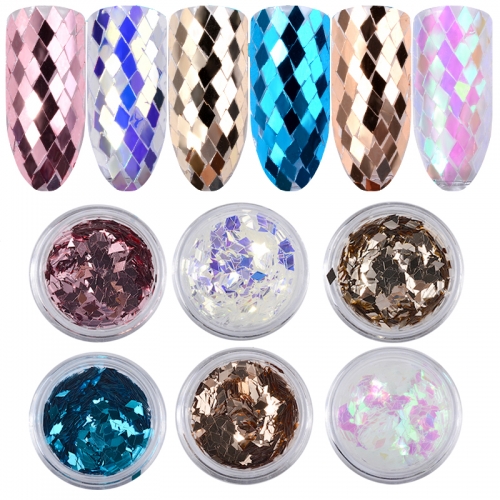 6colors/set Holo Diamond Sparkling Nail Sequins Glitters Set 3d Dazzling Charm Nail Tips Accessories Decorations