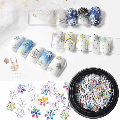 1jar Snowflake Nail Sequins Christmas 3D Nail Art Slice White/Colorful Ultrathin Snowflower Metallic Flakes Manicure Tools