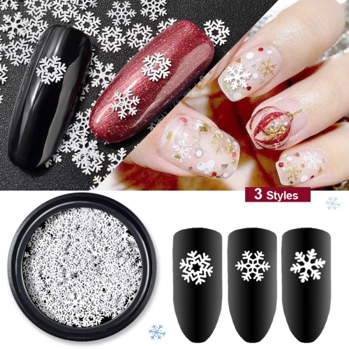 1jar Christmas White Glitter Nail Art Snowflake Slice Sequins 3d Nail Tips Accessories Manicure Decoration Tools