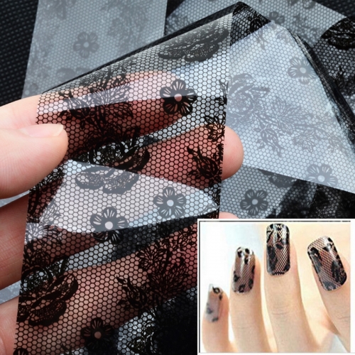 10designs/set New Sexy Black Lace Flowers Nail Art Transfer Foil Stickers Decals DIY Beauty Nail Craft Decorations 7 orders
