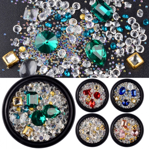 1jar Mixed Colorful Glass Rhinestone Micro Crystal Beads Sharp Bottom 3D Nail Decoration Manicure Nail Art Decor for DIY Nails
