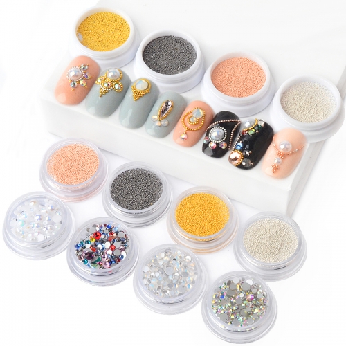 1jar Mini Stainless Steel Nail Caviar Beads Metal Studs Mix Size Crystal Rhinestones For Nails Mermaid Pearl Nail Art Decoration