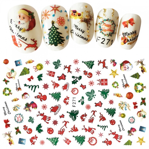 1sheet Christmas Series 3d Adhesive Nail Stickers Decorations Snowman Boots Tress Xmas Designs Nail Beauty Tools