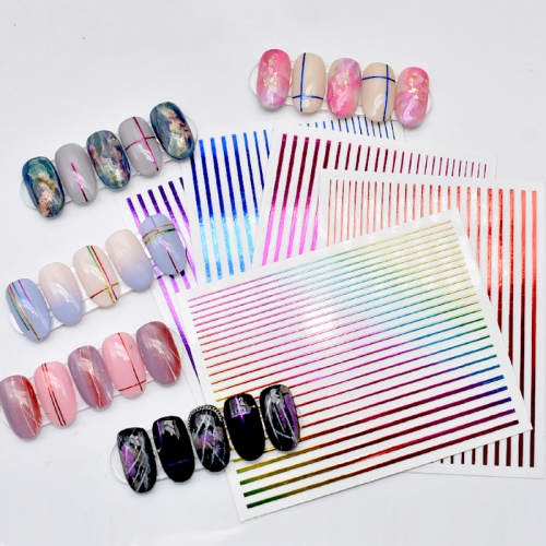1 Sheet Colorful 3D Nail Sticker Striping Tape Lines Design Gradient Laser Adhesive Strip Tape Foil Decals Nail Art Decorations