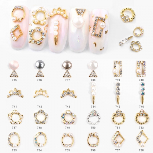 1Pcs Alloy 3D Hollow Nail Art Decorations Shiny AB Crystal Rhinestones Mix Pearls Jewelry Charm Ornaments DIY Tips Accessories