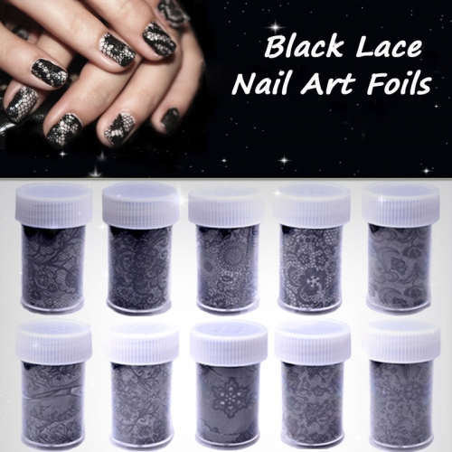 1pcs Sexy Black Lace Flowers Nail Art Transfer Foil Sticker DIY Beauty Polish Design Print Nail Decorations