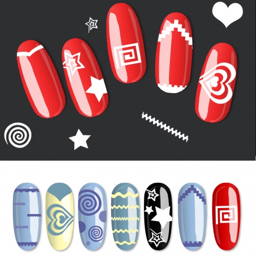 12designs/set French Nail Tips Stickers DIY Nails Form Fringe Guides Star Heart Wave Liner Hollow 3d  Nail Art Decorations Tools