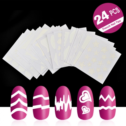 24designs/set Nail Sticker Stencil Tips Guide French Style Swirls DIY Manicure Wave Line Nail Art Decals 3D Styling Nail Art Tools
