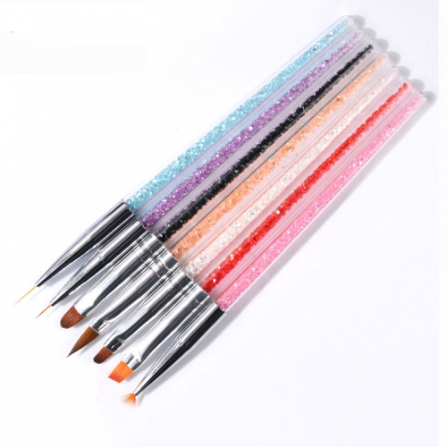 7pcs/set Colorful Rhinestones Handle Nail Art Brush For Drawing Carving Liner Painting Pens Multifunction Manicure Brushes Kits