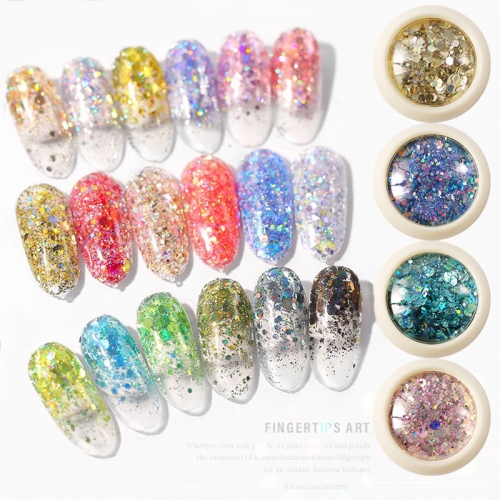 6colors/set Laser Mixed Nail Art Sequins Glitters Set Shinning Colorful Nail Flakes 3d Nail Powder Flakes DIY Nail Decorations