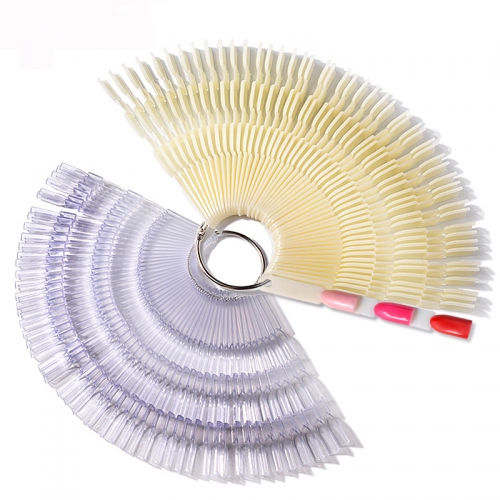 150 Tips Color Card False Fan Nail Tips Display Natural Transparent Bamboo Fake Practice UV Gel Polish Board Manicure Tool
