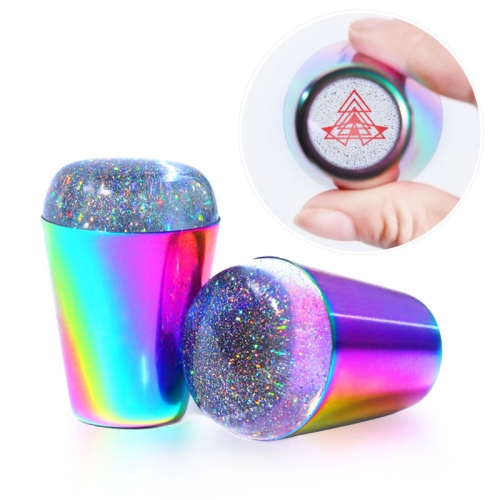 4cm Aurora Handle Holographic Transparent Silicone Nail art Stamper Template Image Transfer Manicure Accessory Tools