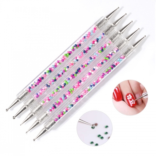 5pcs/set Caviar Nail Art Dotting Pen Acrylic 2 Way UV Gel Painting Drawing Brush Salon Decorations Manicure Tools Kit