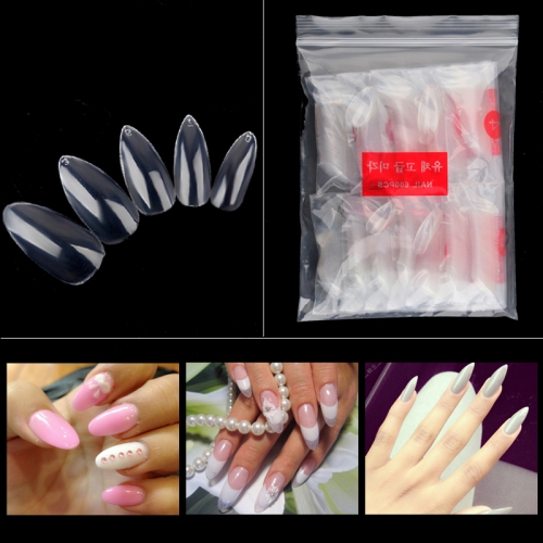 600pcs/pack Oval Sharp End Stiletto Acrylic Fake Nails Full Cover Transparent Waterdrop False Nail Art Tips For Nail Design Tool