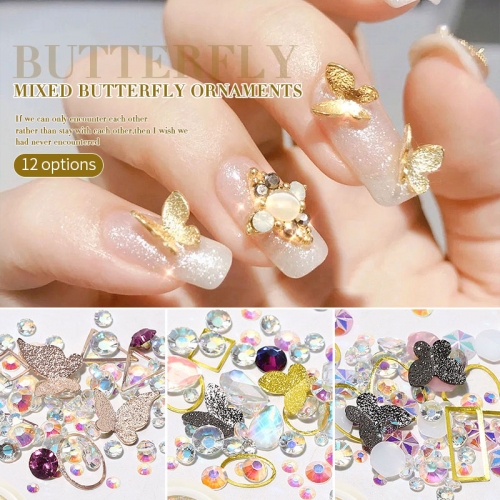 Mixed AB Crystal Nail Rhinestones 3D Butterfly Sequins Metallic Butterfly Nail Studs Hollow Rivets Shining Nail Art Decorations