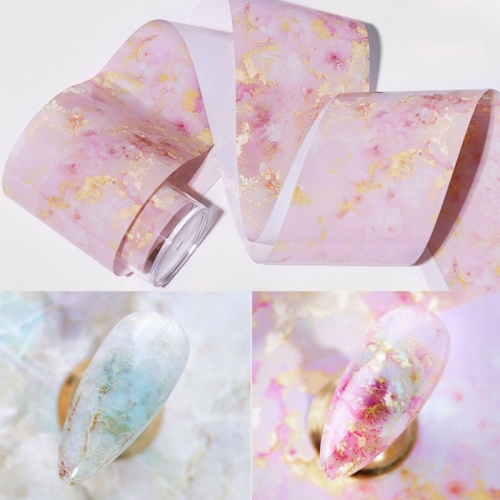 4*100cm/Roll Marble Series Nail Foils Blooming Pink Blue Paper Nail Art Transfer Sticker Holographic Nail Art Decals Decorations