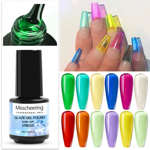 8ml Semi-transparent UV Gel Nail Polish Candy Colored Glaze Nail Varnish Painting Soak Off Nail Art Gel Polish 18 Colors
