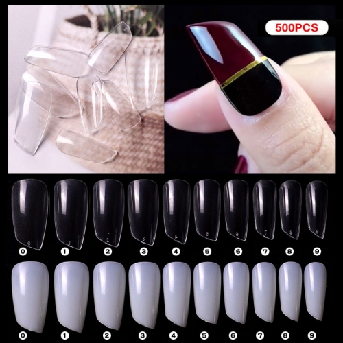 500pcs/bag Oblique Lipstick Nail  Without Trace Full Paste Cream Transparent Nail Patch Extension