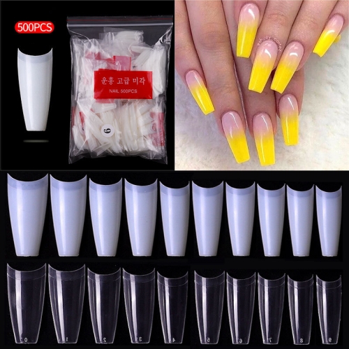 500pcs/bag Clear Natural False Acrylic Nail Tips Half Cover French Coffin Fake Nails Tips for Extension Fingernails UV Gel Manicure