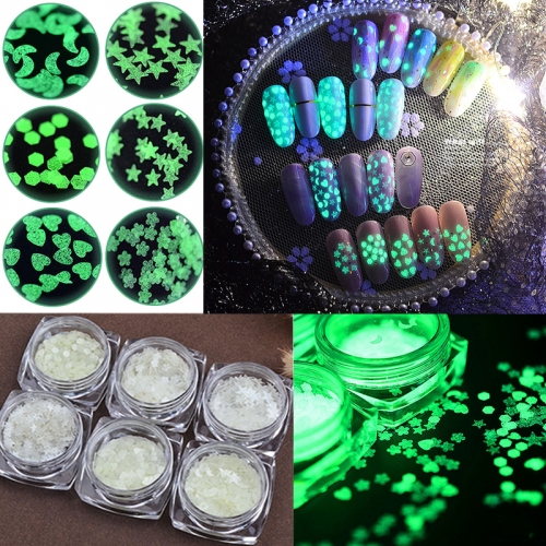 1jar Fluorescent Luminous Nail Art Sequins Ultrathin Glitter Nail Flakes Glow in the Dark 3d Fantasy Paillette DIY Decorations