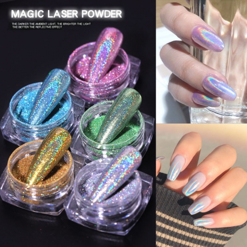 1jar Laser Nail Glitter Holographic Powder for Nails Mirror Polishing Chrome Pigments Shimmer Dip Powders Nail Art Decorations
