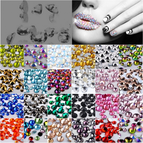 1 Pack Colorful Crystal AB Mix Nail Rhinestone Multi-size Flat Back Glass 3D Nail Gems Accessories Manicure Nail Art Decorations