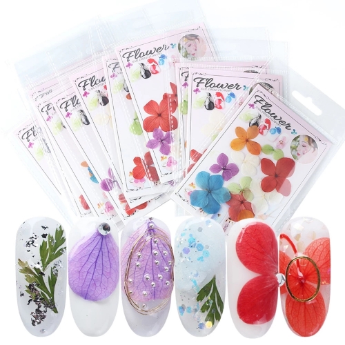 1 Pack Natural 3D Dried Flowers Nail Art Decorations Real Hydrangea Leaf Stickers Jewelry Charms Summer Manicure Accessory